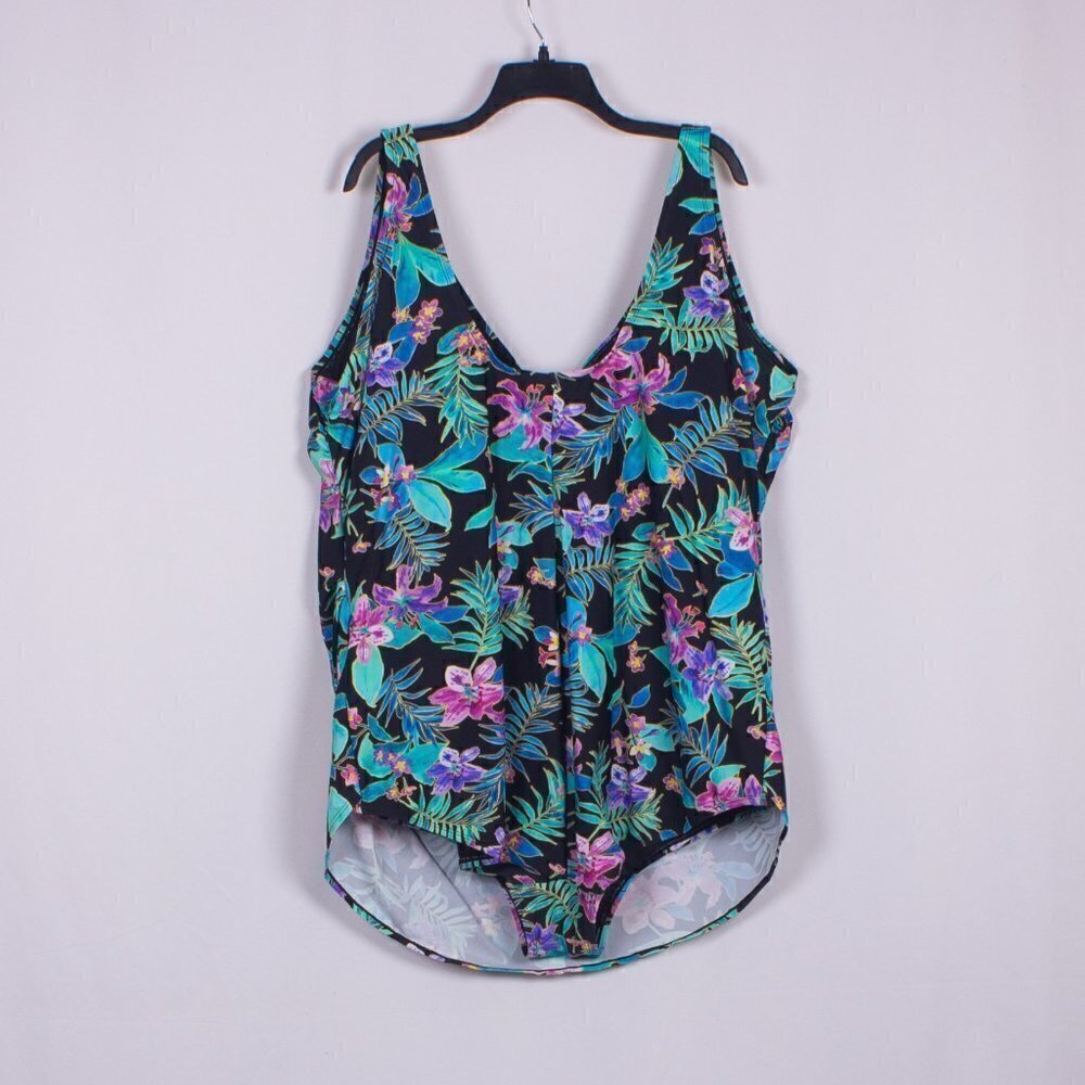 NWT SWIMSUITS FOR ALL Floral Sarong Front One Piece Swimsuit Size 34 - Picture 3 of 9
